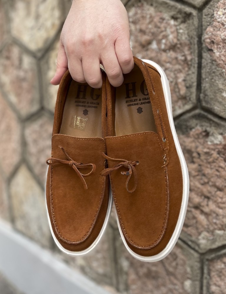 Huxley and Grace ανδρικά ταμπά δερμάτινα loafers με κορδόνι HG174193T φωτογραφία